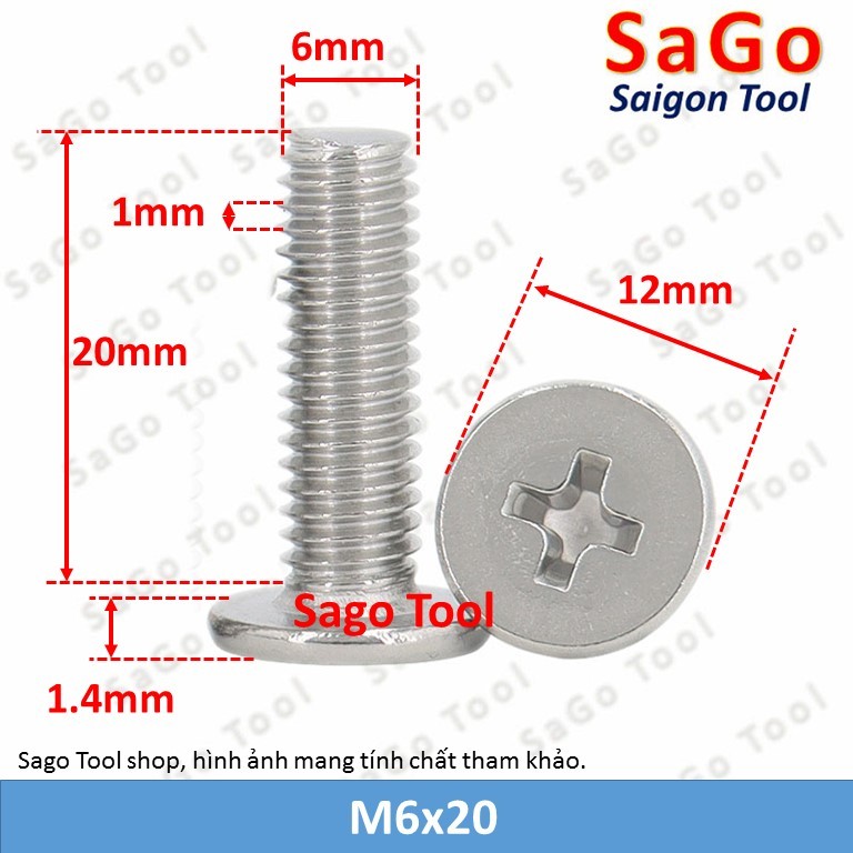 Ốc vít inox 304 đầu pake dẹp mỏng phẳng 3ly 4ly 5ly 6 ly (10 con) - Ảnh 3