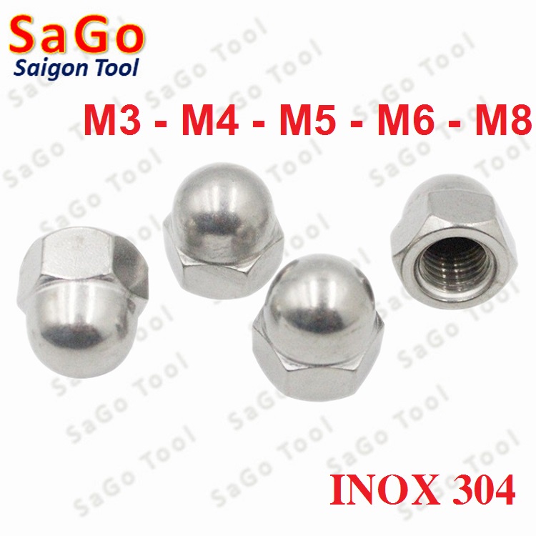 Tán bầu, Đai ốc mũ, đai ốc chỏm cầu INOX 304 M3 M4 M5 M6 M8 M10 M12 10Con - Ảnh 2