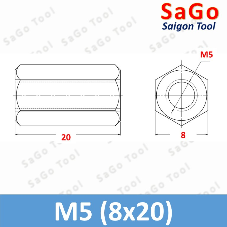 Ống nối ty ren lục giác INOX 304 - Nối ren M3 M4 M5 M6 M8 M10 - Ảnh 9