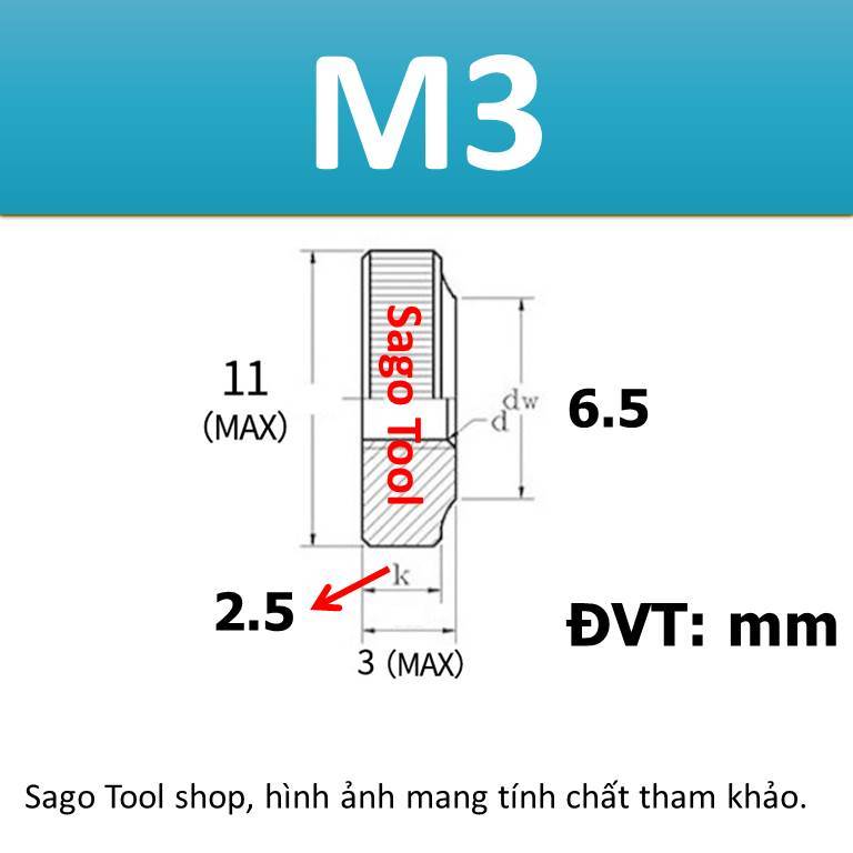 Núm vặn ren tròn inox 304 size M3 M4 M5 M6 M8 M10 loại tốt - Ảnh 2