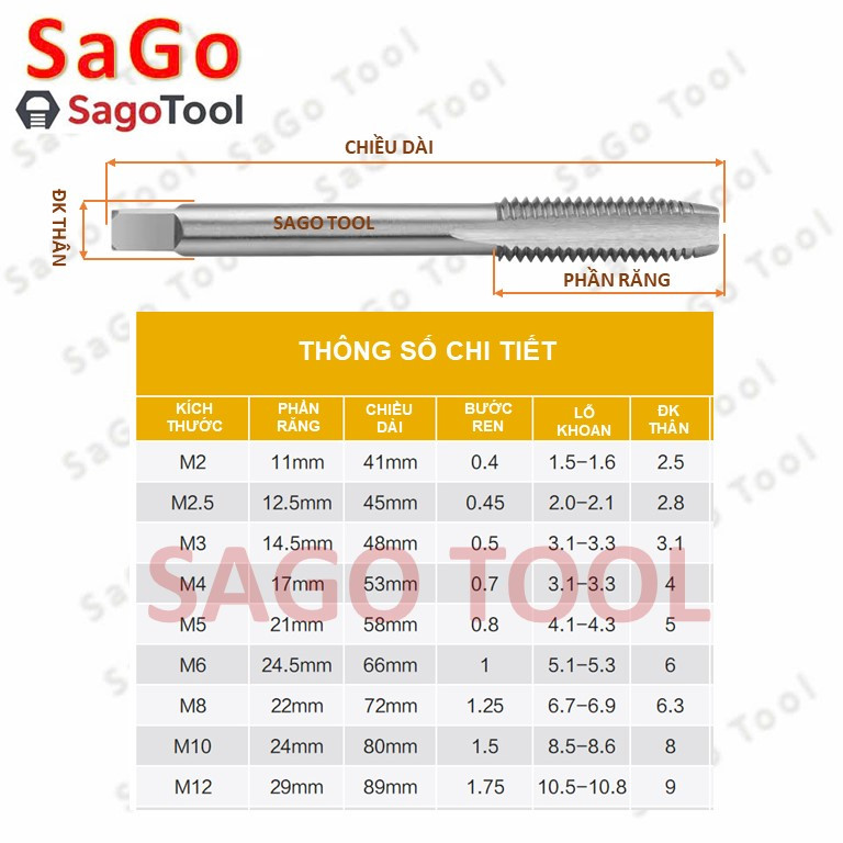 Mũi taro thẳng thép gió HSS 6542 | Taro ren trong M3–M12 chính xác, sắc bén - Ảnh 6