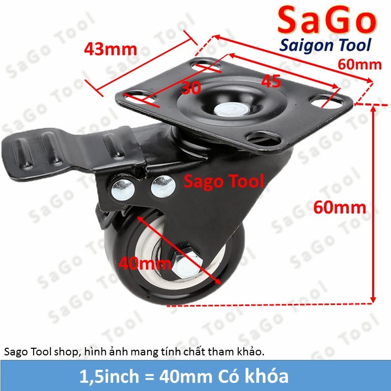 Bánh xe đẩy, bánh xe cao su đẩy hàng loại xoay 360 chịu tải nhẹ - Ảnh 3
