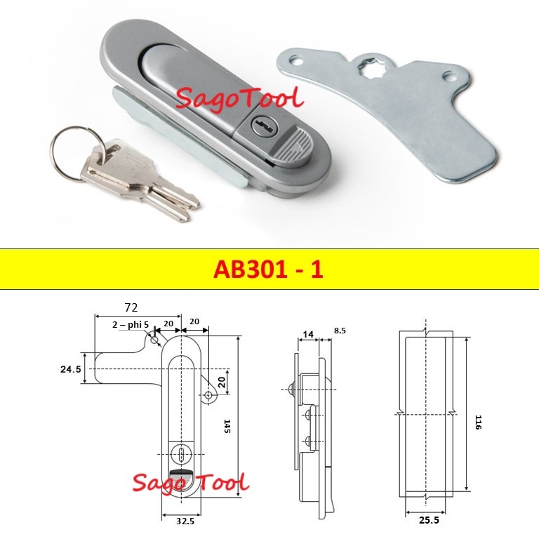 Khóa cửa tủ điện bền đẹp, chống gỉ sét kích thước AB301, AB302, AB303 - Ảnh 3