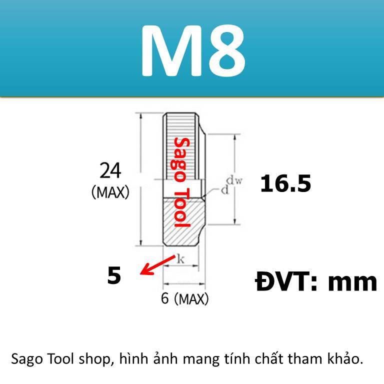 Núm vặn ren tròn inox 304 size M3 M4 M5 M6 M8 M10 loại tốt - Ảnh 6