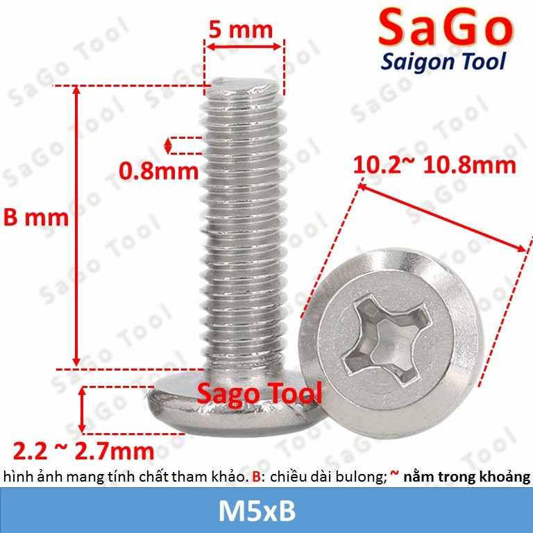 Ốc vít inox 304 đầu pake dẹp mỏng vát 3ly 4ly 5ly 6 ly (10 con) - Ảnh 23