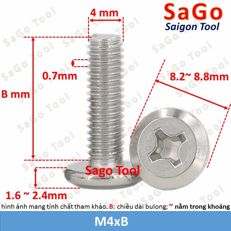 Ốc vít inox 304 đầu pake dẹp mỏng vát 3ly 4ly 5ly 6 ly (10 con) - Ảnh 8