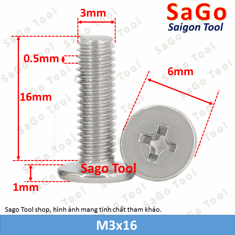 Ốc vít inox 304 đầu pake dẹp mỏng phẳng 3ly 4ly 5ly 6 ly (10 con) - Ảnh 17