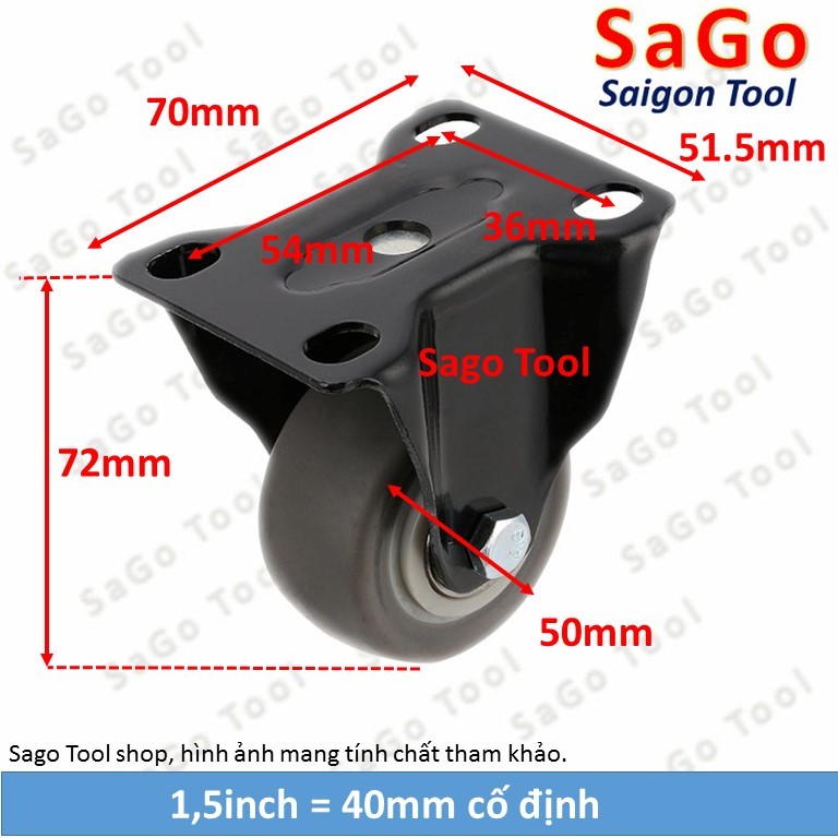 Bánh xe đẩy loại cố định 40mm 50mm, bánh xe đẩy hàng chịu tải nhẹ - Ảnh 3