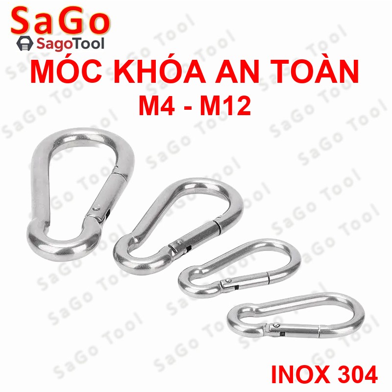 Móc khóa an toàn Carabiner inox 304 loại tiêu chuẩn - Móc khóa đa năng size M4 M5 M6 M8 M10 M12 - Ảnh 3
