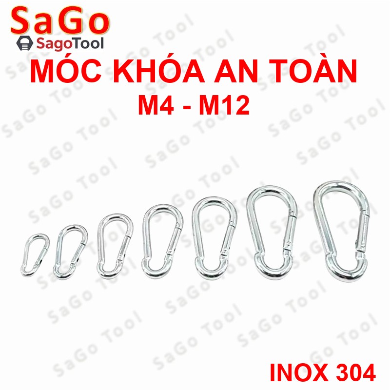 Móc khóa an toàn Carabiner inox 304 loại tiêu chuẩn - Móc khóa đa năng size M4 M5 M6 M8 M10 M12 - Ảnh 4