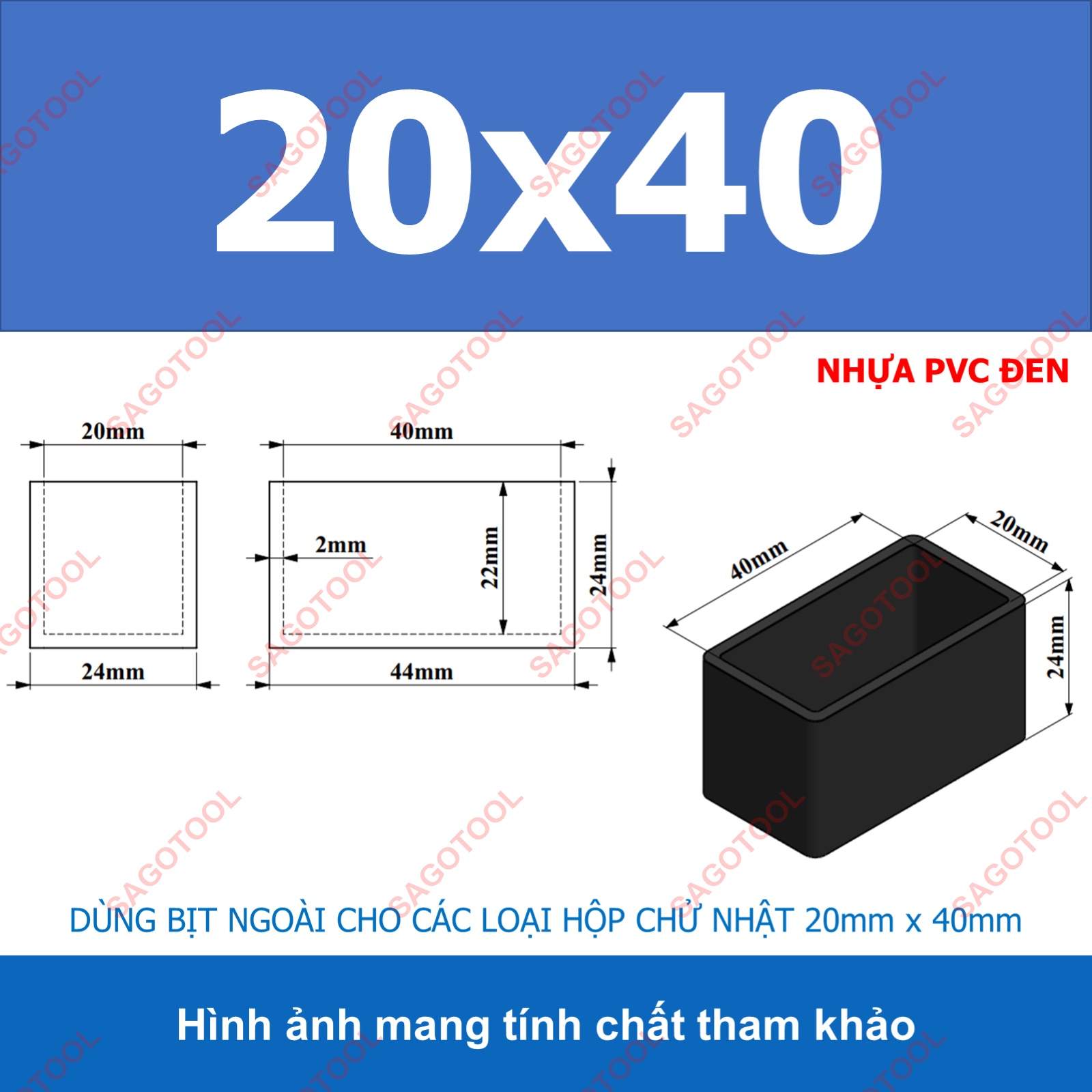 Đầu bịt ngoài cho sắt hộp chữ nhật 15x30 - 50x100, nắp bịt chân bàn ghế loại nhựa (5 cái) - Ảnh 7