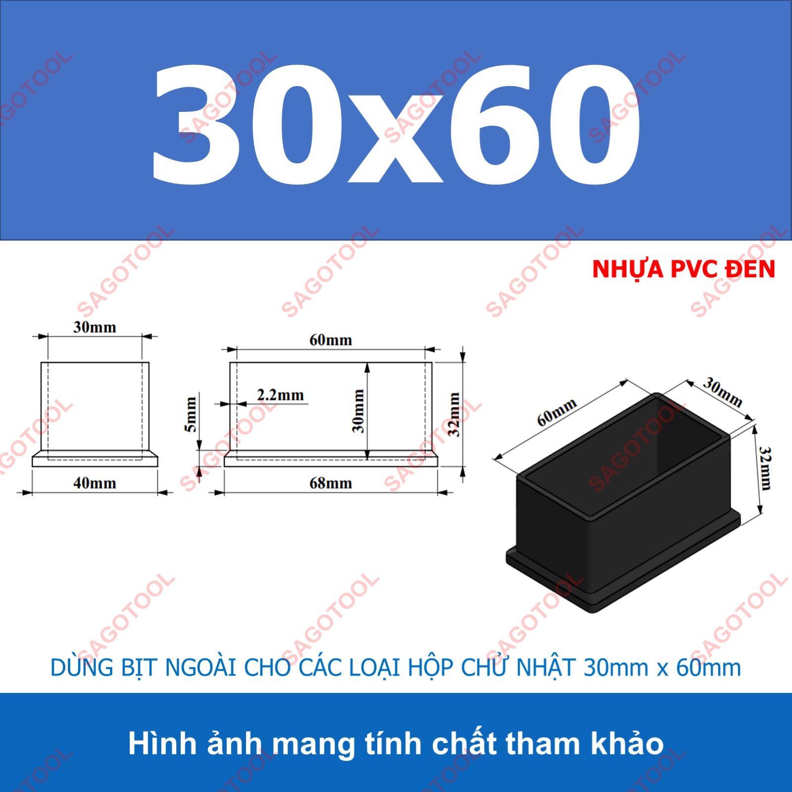 Đầu bịt ngoài cho sắt hộp chữ nhật 15x30 - 50x100, nắp bịt chân bàn ghế loại nhựa (5 cái) - Ảnh 8