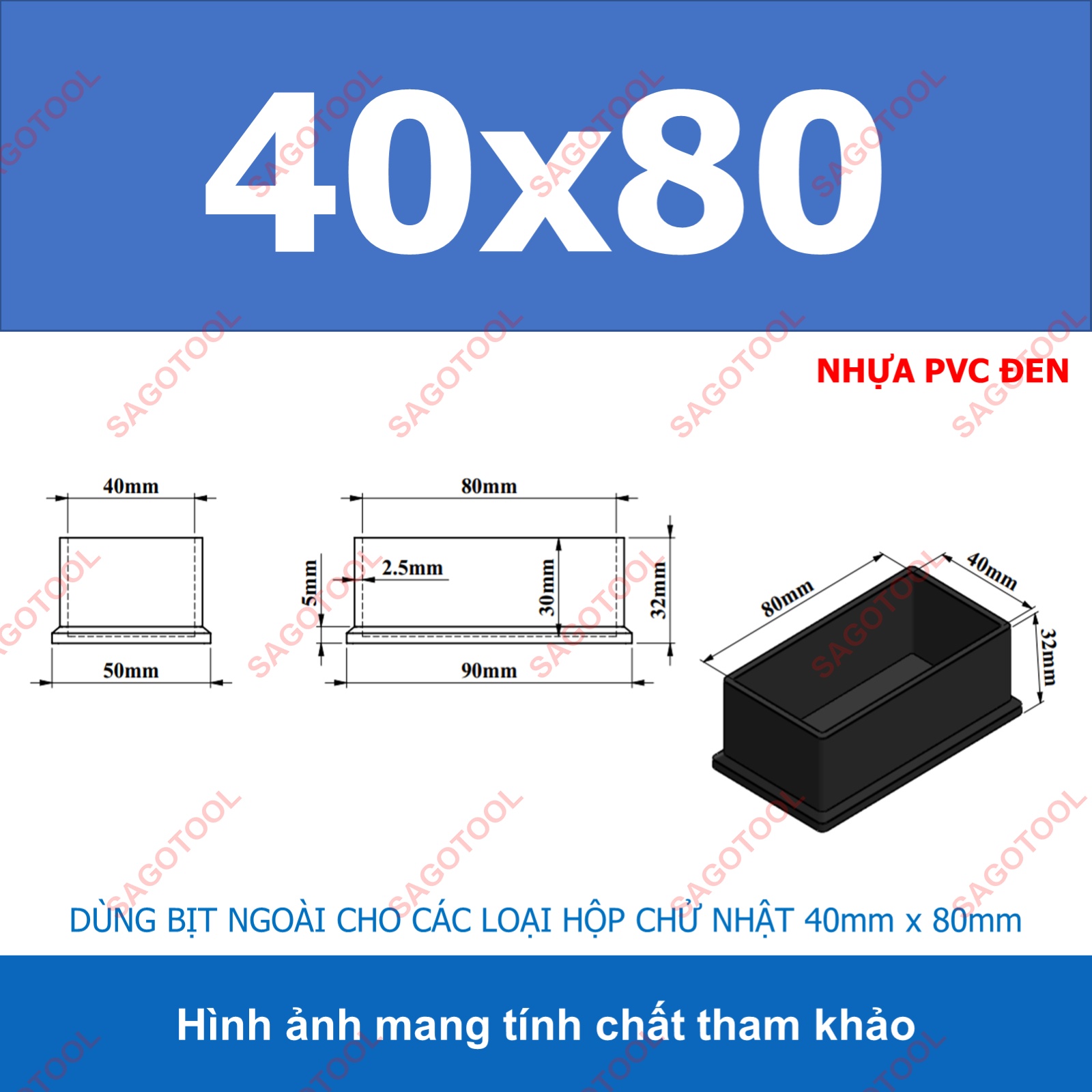 Đầu bịt ngoài cho sắt hộp chữ nhật 15x30 - 50x100, nắp bịt chân bàn ghế loại nhựa (5 cái) - Ảnh 9