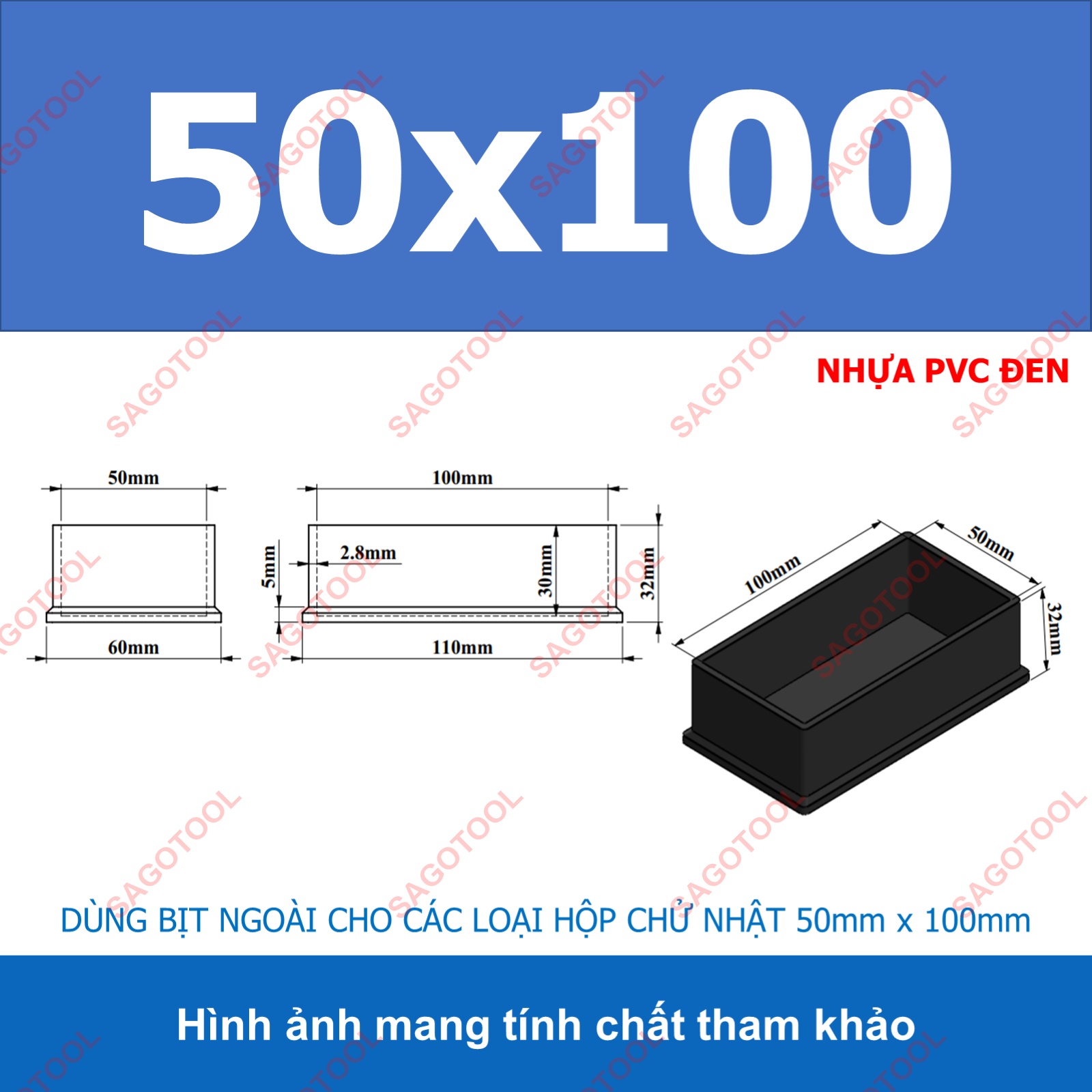 Đầu bịt ngoài cho sắt hộp chữ nhật 15x30 - 50x100, nắp bịt chân bàn ghế loại nhựa (5 cái) - Ảnh 10