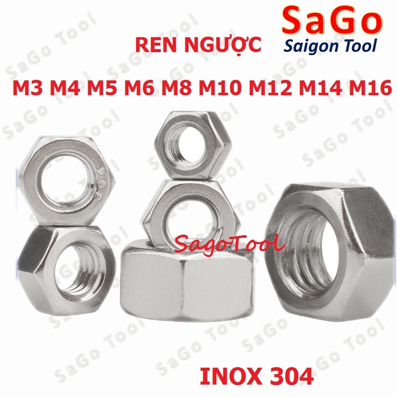 Đai Ốc ren trái, Tán Ecu ren ngược Inox 304 dùng cho bulong M3 đến M16 - Ảnh 12