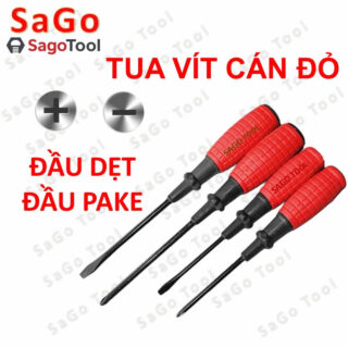 Tua vít cán đỏ đầu dẹt và đầu bake | Chống trượt – Thép đen cứng – Nhiều size