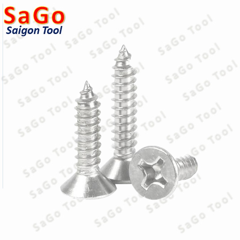 Vít răng thưa bắn gỗ, vít bắt tắc kê inox 304 đầu bằng size M3 M4 M5