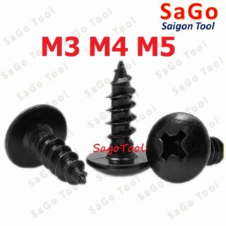 Vít răng thưa thép đen Vít bắn gỗ đầu dù size M3 M4 M5 (20 con)