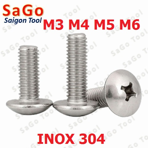 Ốc Vít inox đầu dù pake Inox 304 M3 M4 M5 M6, Bu lông inox đầu dù pake inox 304